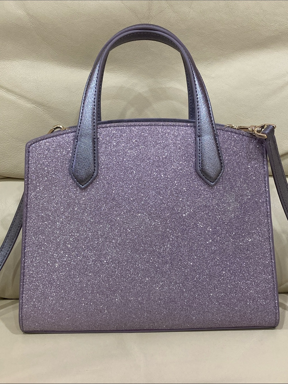 Kate Spade Lilac Frost Purple Tinsel Glitter Fabric Sparkle Satchel Purse Bag - Picture 12 of 15